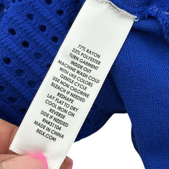 Kim Rogers Womens Curvy SZ 1X Blue 3/4 Sleeve Knit Tunic Top With Crochet Hem - Picture 6 of 10